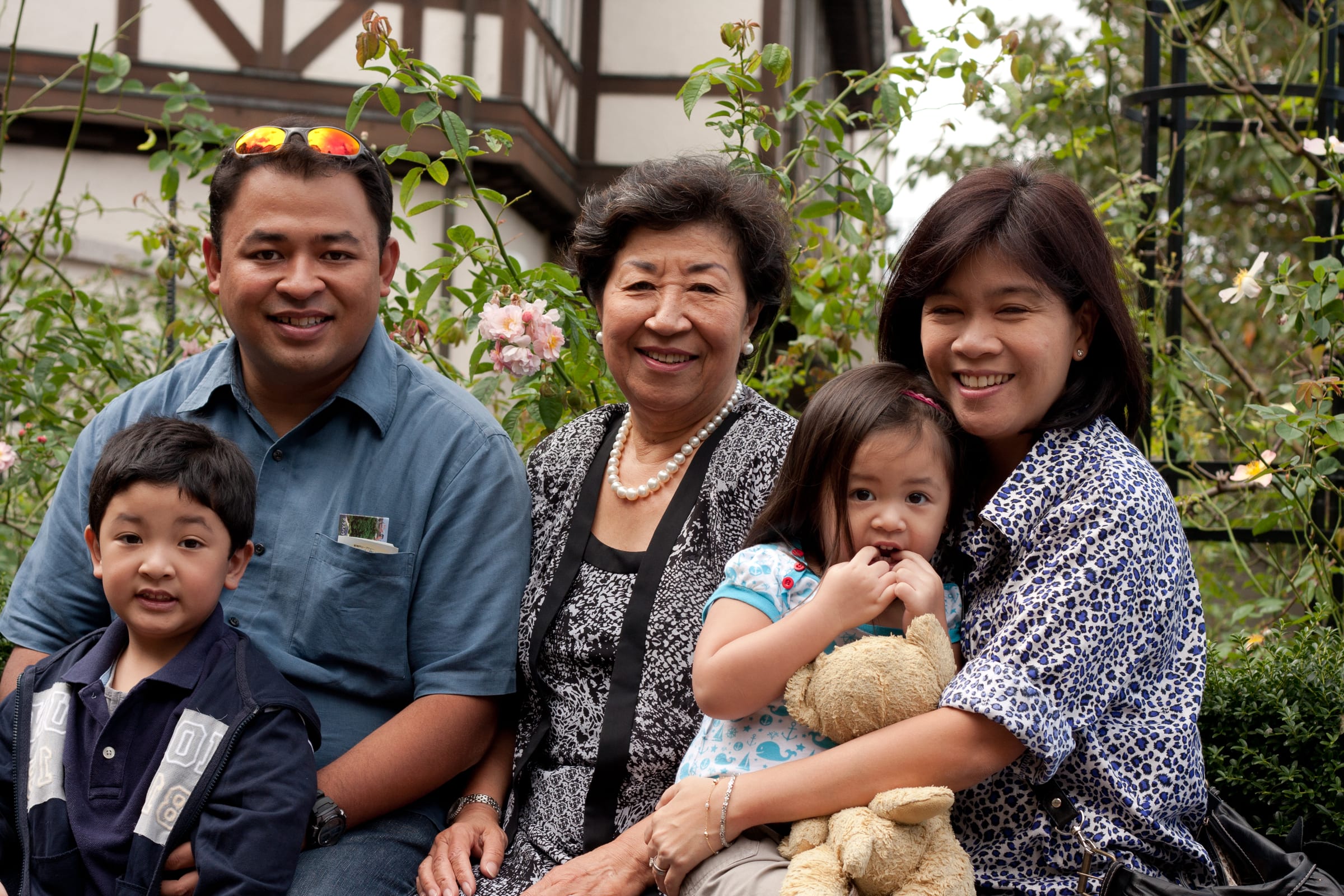 Multi-generational family portrait outdoors