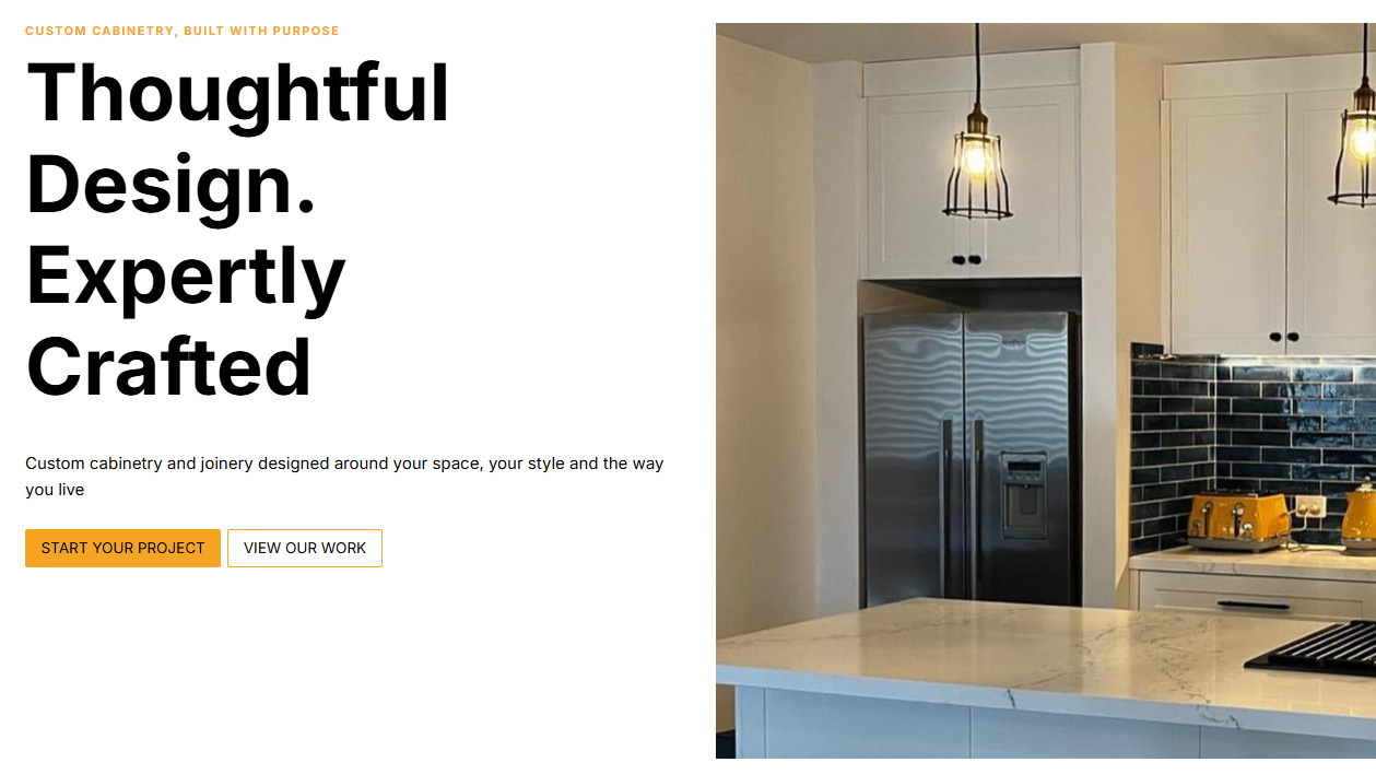 Create From Concepts website homepage showing custom cabinetry positioning and project imagery